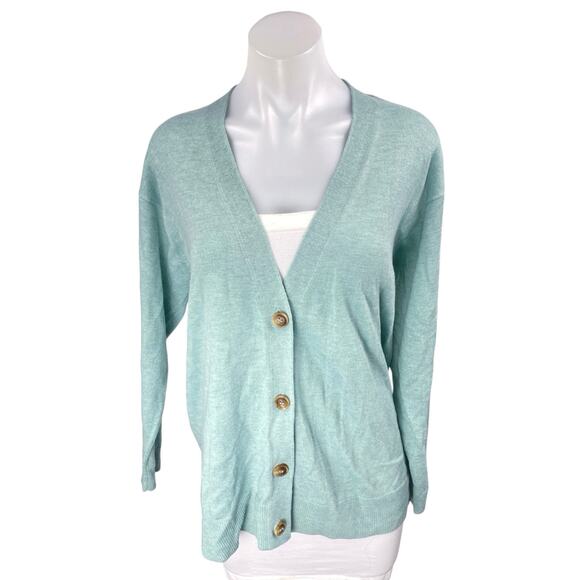 NEW MNG Mango Blue Long Sleeve Knit V Neck Button Up Cardigan Sweater Top Size M - Picture 1 of 5
